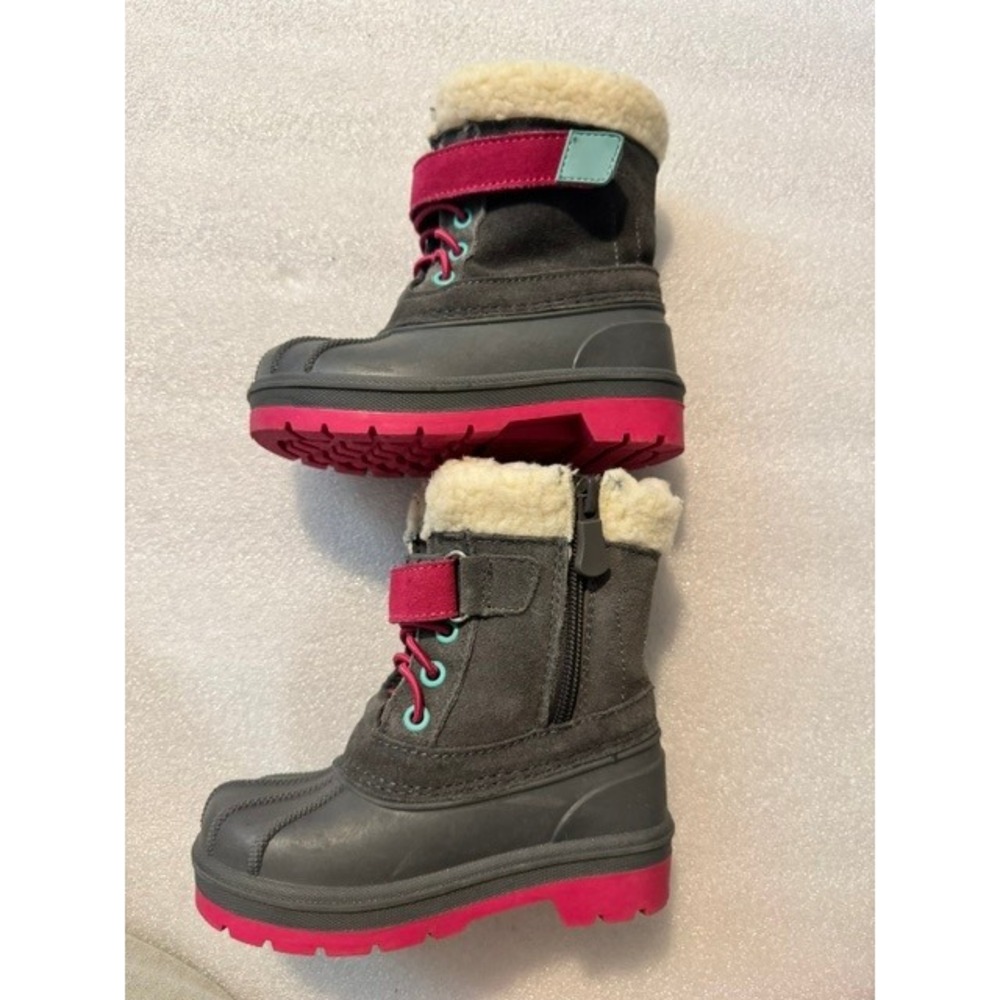 Cat & Jack Toddler Girls Size 7 Gray Pink Faux Fur Winter Duck Boots Side Zip - Picture 4 of 7
